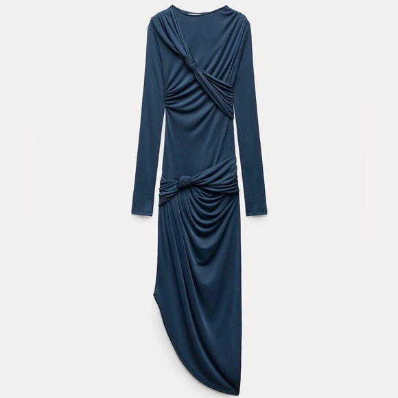 ZARA Draped Knot Midi Dress – Sculpting Bodycon – Size S (Stretch S/M) - Picture 9 of 15